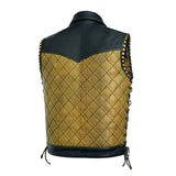Kingsnake Embossed Men's Braided Gold Motorcycle Concealed Carry Leather Vest