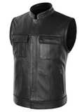 Mens Club Style Solid Motorcycle Biker Style Leather Vest Concealed Carry