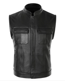 Mens Club Style Solid Motorcycle Biker Style Leather Vest Concealed Carry