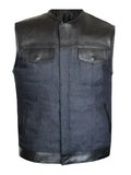 MEN'S MOTORCYCLE BUE DENIM PREMIUM LEATHER CONCEALED CARRY VEST