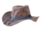 Men Brown Genuine Leather Western Cowboy hat