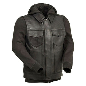 MEN'S MOTORCYCLE BIKER LEATHER VEST JACKET W/DETACHABLE HOODIE CONCEALED CARRY