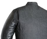 Mens Biker Style Motorcycle Black Denim And Leather Concealed Carry Jacket