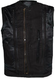 Mens Perforated Collarless Motorcycle Leather Vest Biker SOA Concealed Carry