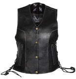 Ladies Side Laced Paisley Black Motorcycle Biker Leather Concealed Carry Vest