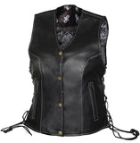 Ladies Side Laced Paisley Black Motorcycle Biker Leather Concealed Carry Vest