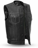 Men SOA Paisley Club Style Collarless Biker Motorcycle Concealed Leather Vest