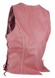 Ladies Braided Side Laces Motorcycle Soft Pink Leather Concealed Carry Vest