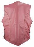 Ladies Braided Side Laces Motorcycle Soft Pink Leather Concealed Carry Vest