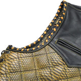 Kingsnake Embossed Men's Braided Gold Motorcycle Concealed Carry Leather Vest