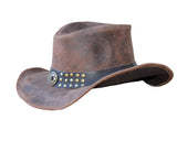 Men Brown Genuine Leather Western Cowboy hat