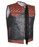 Mens Perforated Club Style Brick Pattern Motorcycle Conceal Carry Leather Vest