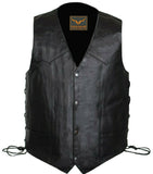 Men Classic Side Laces Motorcycle Biker Concealed Carry Leather Vest S-7XL