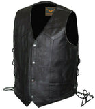 Men Classic Side Laces Motorcycle Biker Concealed Carry Leather Vest S-7XL