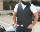 Men Classic Side Laces Motorcycle Biker Concealed Carry Leather Vest S-7XL