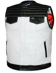 Mens Club Style White US Eagle Liner Motorcycle Concealed Carry Leather Vest