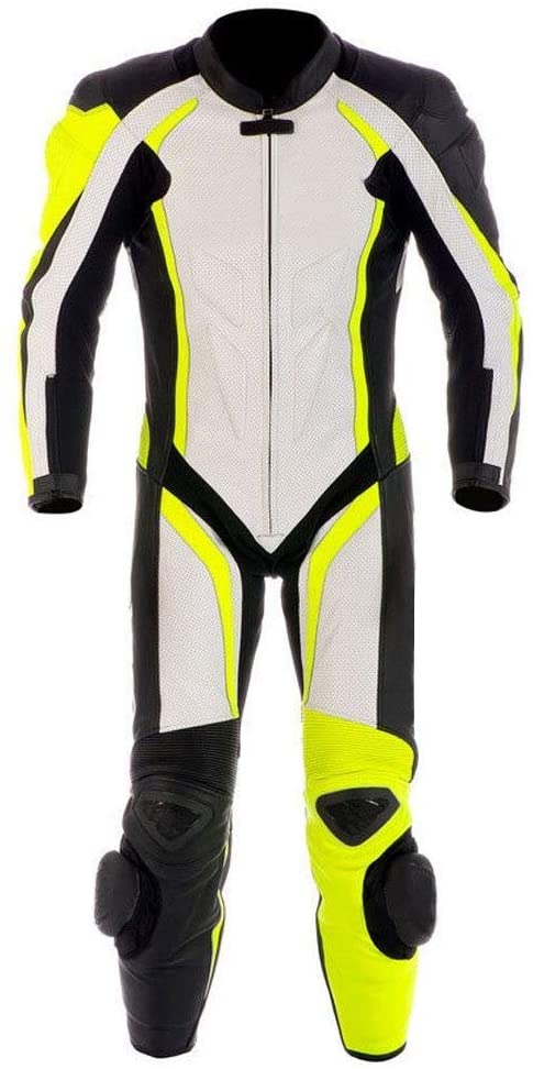 Motorcycle New Yellow/White One piece Leather Track Racing Suit CE Approved Protection
