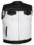 Mens Club Style White US Eagle Liner Motorcycle Concealed Carry Leather Vest