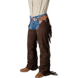 Handmade Men Fringe Suede Tooled Chocolate Western Cowboy Leather Chaps