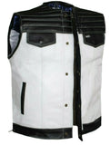 Mens Club Style White US Eagle Liner Motorcycle Concealed Carry Leather Vest