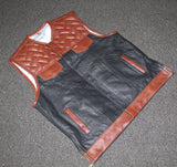 Mens Perforated Club Style Brick Pattern Motorcycle Conceal Carry Leather Vest