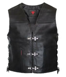 Mens Fish Hook Braided Motorcycle Biker Concealed Carry Leather Vest S-4XL