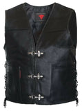 Mens Fish Hook Braided Motorcycle Biker Concealed Carry Leather Vest S-4XL