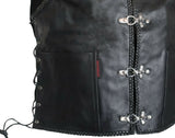 Mens Fish Hook Braided Motorcycle Biker Concealed Carry Leather Vest S-4XL