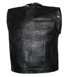 Mens Paisley Black Lowside Club Style Motorcycle Concealed Carry Leather Vest