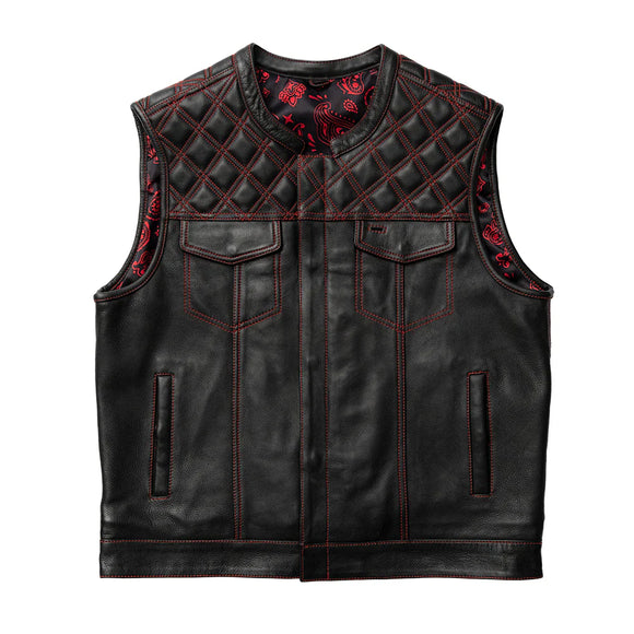 Hunt Club Red Paisley Men's Motorcycle Leather Concealed Carry Leather Vest