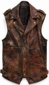 Men's Amell Vintage Distressed Brown Leather Motorcycle Concealed Carry Biker Vest