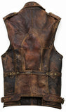 Men's Amell Vintage Distressed Brown Leather Motorcycle Concealed Carry Biker Vest