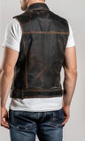 Men's Antonio Brown Distressed Leather Motorcycle Concealed Carry Leather Vest