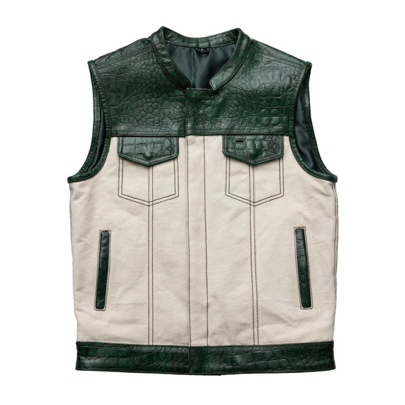 Hunt Club Croc Green Leather Men's Motorcycle Concealed Carry Leather Vest