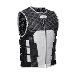 Blackline Men's Tactical Style Padded Motorcycle Leather Vest Concealed Carry