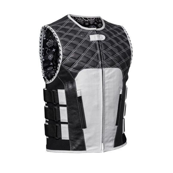 Blackline Men's Tactical Style Padded Motorcycle Leather Vest Concealed Carry
