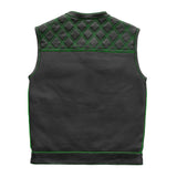 Hunt Club Style Diamond Stitched Braided Green Checker Men's Club Motorcycle Concealed Carry Leather Vest