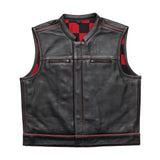 Hunt Club Style Red Checker Men's Club Motorcycle Concealed Carry Leather Vest