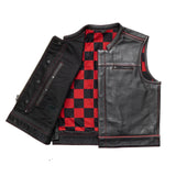 Hunt Club Style Red Checker Men's Club Motorcycle Concealed Carry Leather Vest