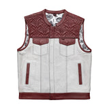 Hunt Club Style Perforated White Men's Club Motorcycle Concealed Carry Leather Vest