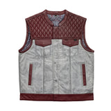 Hunt Club Style Diamond Stitched Distressed White Paisley Men's Club Motorcycle Concealed Carry Leather Vest