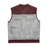 Hunt Club Style Diamond Stitched Distressed White Paisley Men's Club Motorcycle Concealed Carry Leather Vest