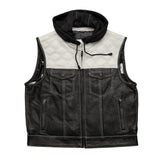 Hunt Club Style Perforated Men's Club Motorcycle Concealed Carry Leather Vest W/ Removable Hood