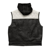 Hunt Club Style Perforated Men's Club Motorcycle Concealed Carry Leather Vest W/ Removable Hood