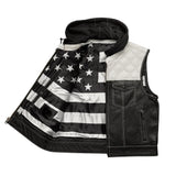 Hunt Club Style Perforated Men's Club Motorcycle Concealed Carry Leather Vest W/ Removable Hood