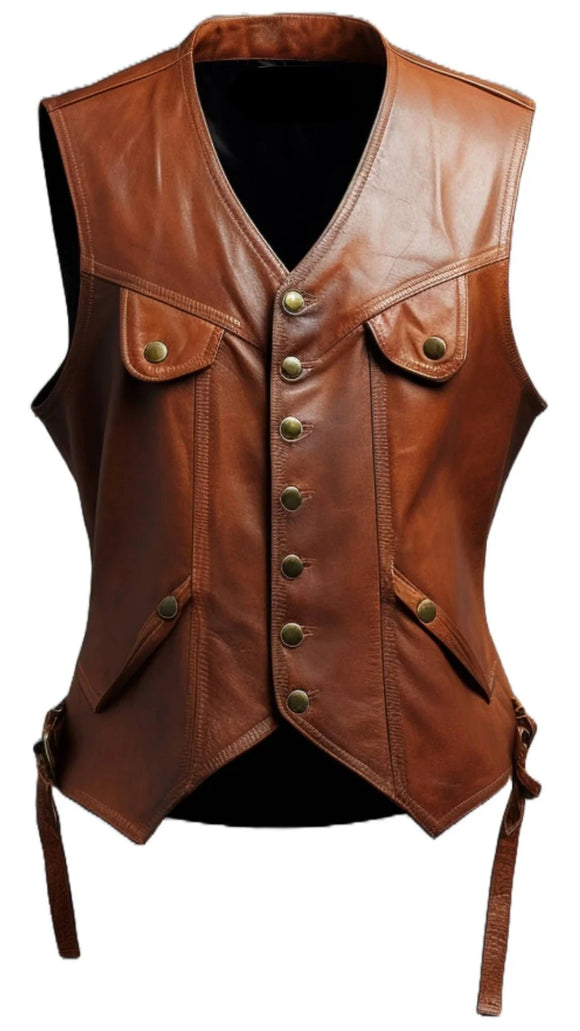 Men's Classic Brown Motorcycle Concealed Carry Biker Leather Vest