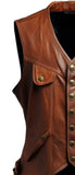 Men's Classic Brown Motorcycle Concealed Carry Biker Leather Vest