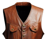 Men's Classic Brown Motorcycle Concealed Carry Biker Leather Vest