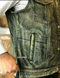 Mens Motorcycle Leather Club Vest Biker Style Concealed Carry Pockets