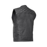 Neo - Mens Collarless Padded Motorcycle Biker Leather Vest Concealed Carry